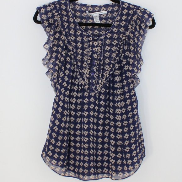 DVF 100% Silk Top Blouse Tassels Western Tank - Picture 3 of 13